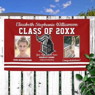School Colours Red and White Graduation Banner
