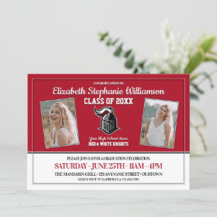 School Colours Red and White Graduation Party Invitation