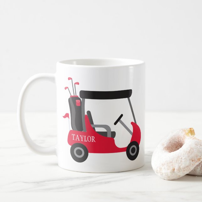 School Colours - Red & Black Golf Cart Coffee Mug (With Donut)
