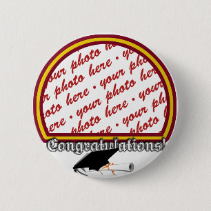 School Colours Red & Gold Graduation Photo Frame 6 Cm Round Badge
