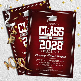 School Colours Red | Silver Graduation Party Invitation
