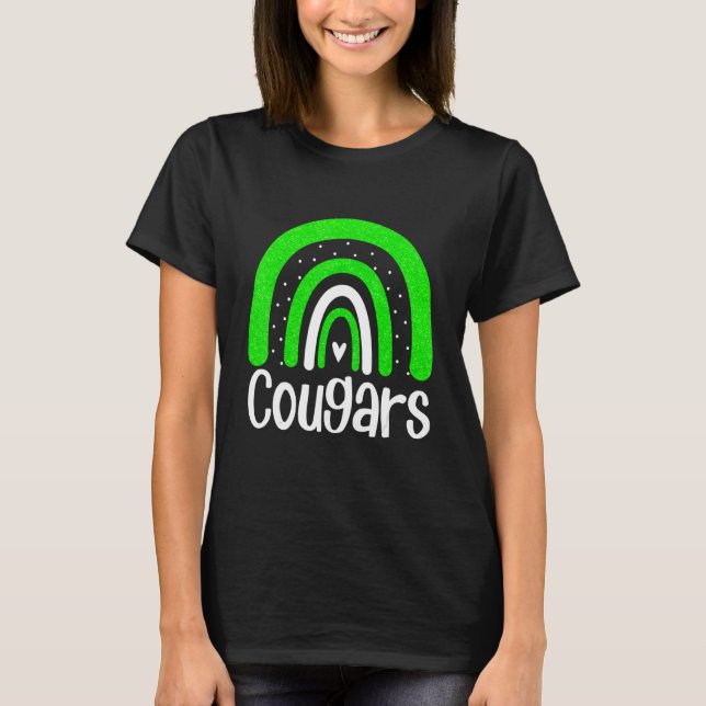 School Cougars Mascot Rainbow Cougar Sports Spirit T-Shirt (Front)