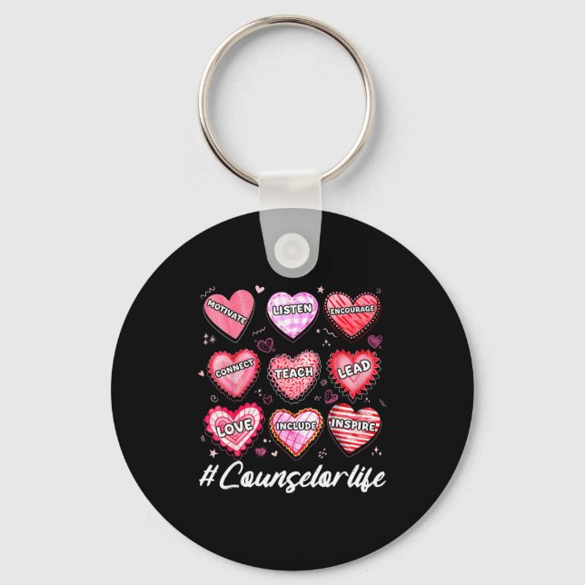 School Counseling Counselor Life Hearts School Val Key Ring (Front)