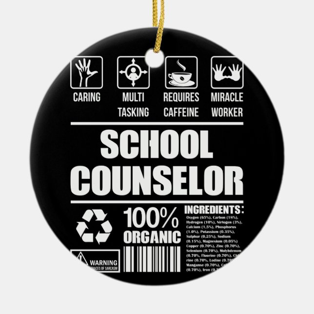 School Counsellor 100% Organic Ceramic Tree Decoration (Front)
