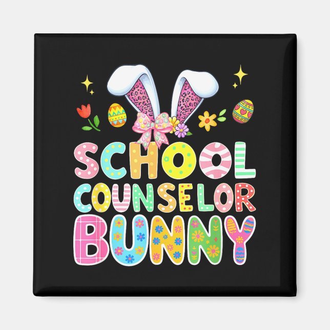 School Counsellor Bunny Easter Colourful Leopard Magnet (Front)