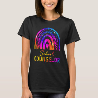 School Counsellor Leopard Tie Dye Rainbow Back To  T-Shirt