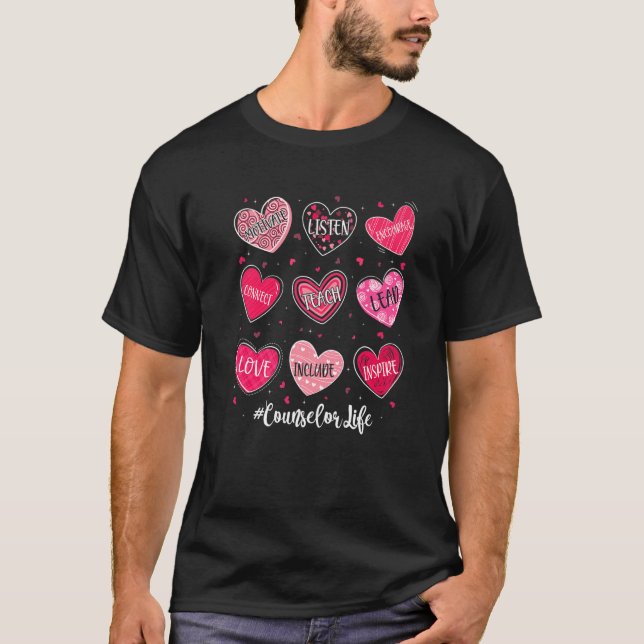 School Counsellor Life Valentine's Day Heart Couns T-Shirt (Front)