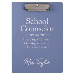 School Counsellor Modern Minimalist Dusty Blue Clipboard