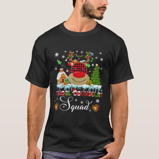 School Counsellor Squad Christmas Lights Red Plaid T-Shirt (Front)