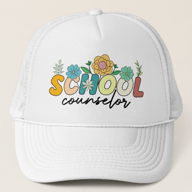 School Counsellor Wildflower Teacher Cute Mum Funn Trucker Hat (Front)