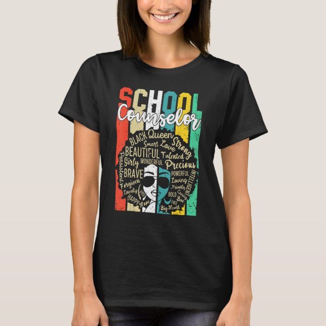 School Counselor Black History Apparel Afro Melani T-Shirt (Front)