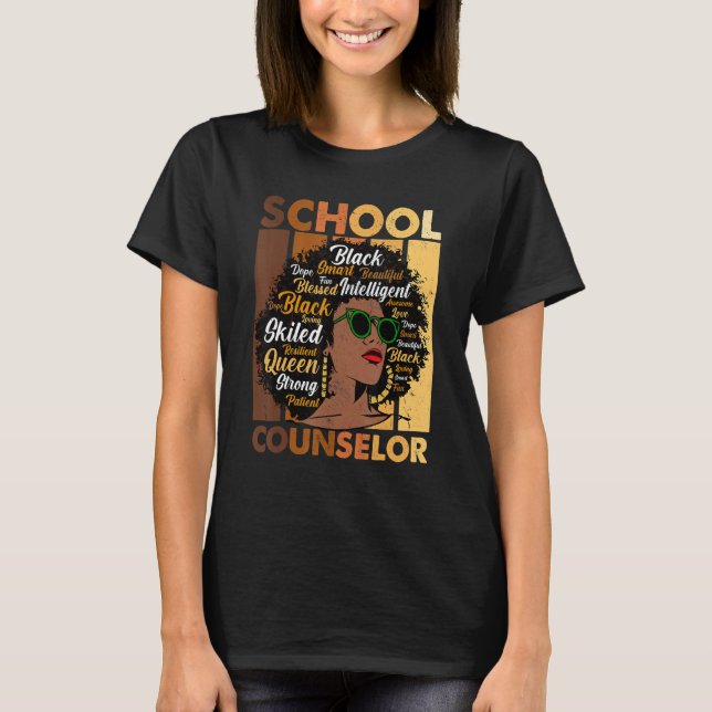 School Counselor Black History Month Afro Melanin  T-Shirt (Front)