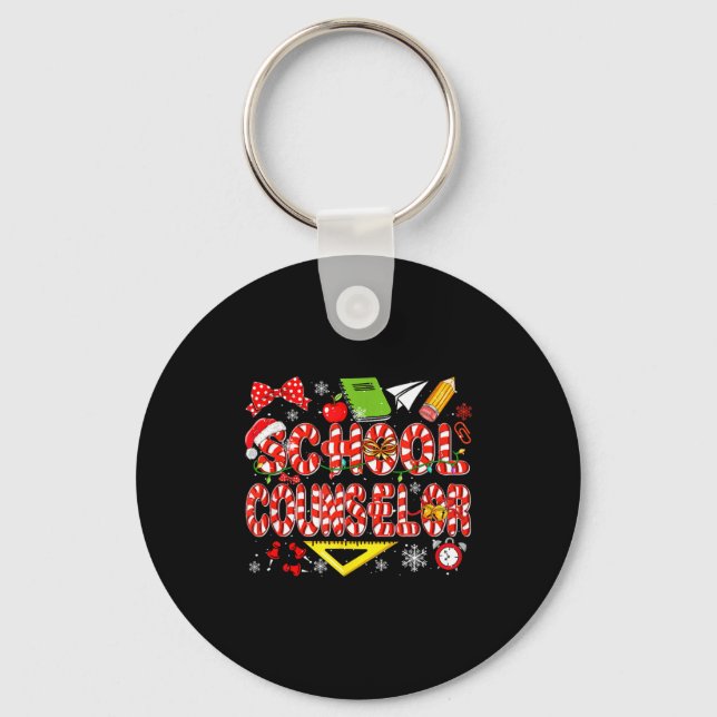 School Counselor Christmas Candy Canes Lover Funny Key Ring (Front)