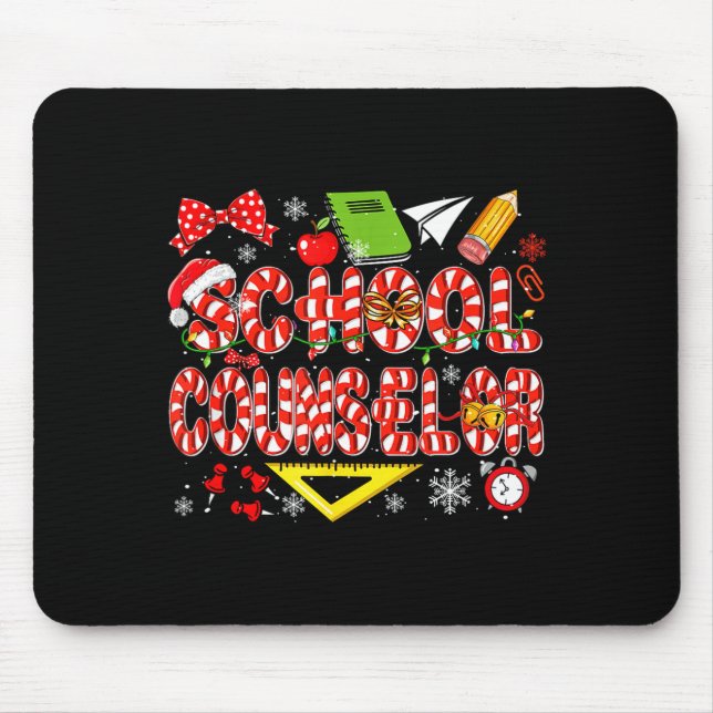 School Counselor Christmas Candy Canes Lover Funny Mouse Mat (Front)