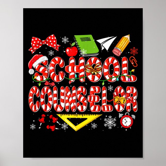 School Counselor Christmas Candy Canes Lover Funny Poster (Front)