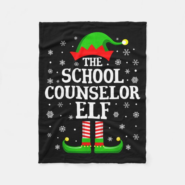 School Counselor Elf Funny Christmas Family Matchi Fleece Blanket (Front)