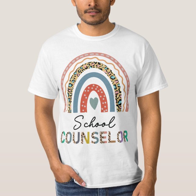 School Counselor Leopard Rainbow Appreciation Back T-Shirt (Front)