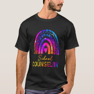 School Counselor Leopard Tie Dye Rainbow Back To S T-Shirt