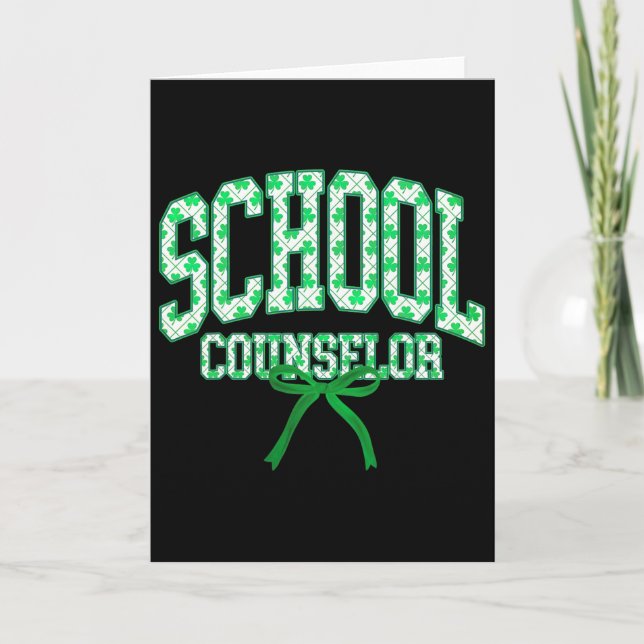 School Counselor St Patrick's Day Coquette Bow Cou Card (Front)