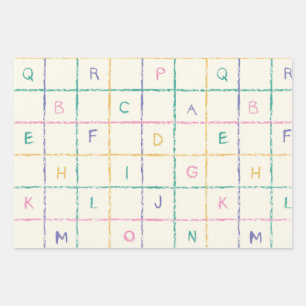 School Crayon chequered square gird with Alphabet Wrapping Paper Sheet