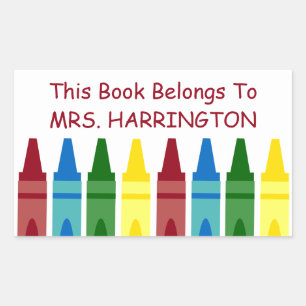 School Crayons Personalised Bookplate Rectangular Sticker