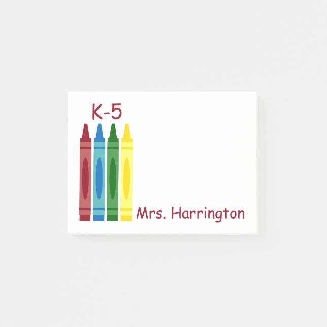 School Crayons Personalised Post-it Notes (Front)