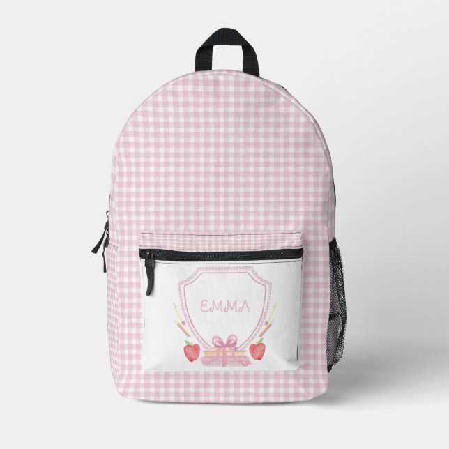 School Crest | Grade School Gingham Printed Backpack (Front)