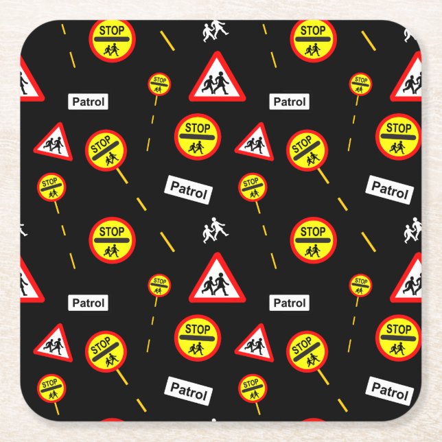 School Crossing Patrol Lollipop Road Signs Square Paper Coaster (Front)