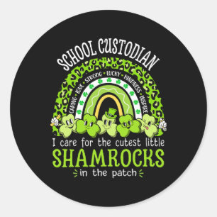 School Custodian St Patricks Day Shamrocks School Classic Round Sticker
