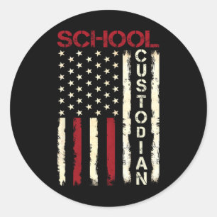 School Custodian Us American Flag Appreciation Bac Classic Round Sticker