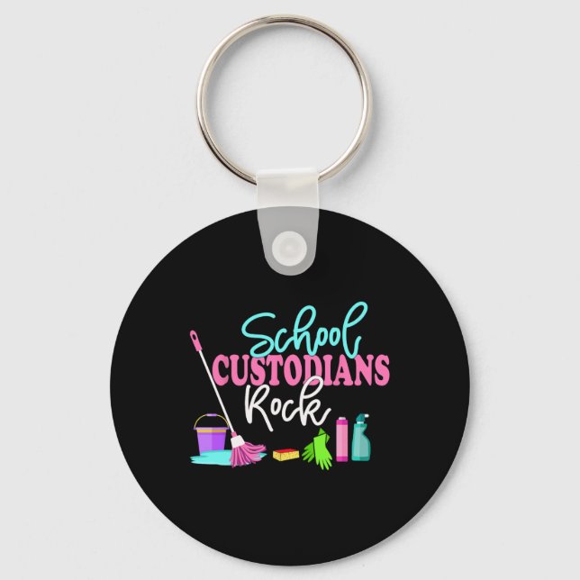 School Custodians Rock Back To School - Janitor Ap Key Ring (Front)