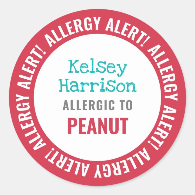 School Daycare Allergy Alert Personalised Kids Classic Round Sticker (Front)