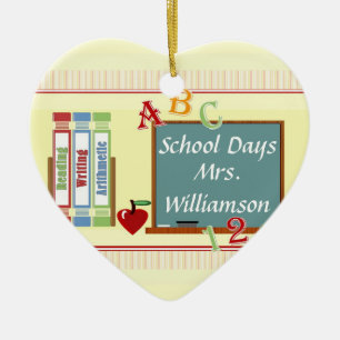 School Days Personalised Teacher Heart Ornament