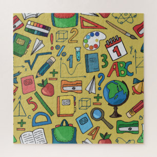 School Days: Vintage Supplies Pattern Jigsaw Puzzle