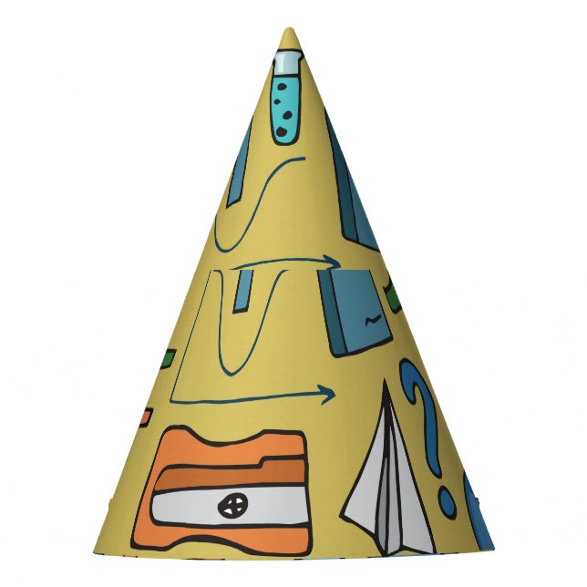 School Days: Vintage Supplies Pattern Party Hat (Front)