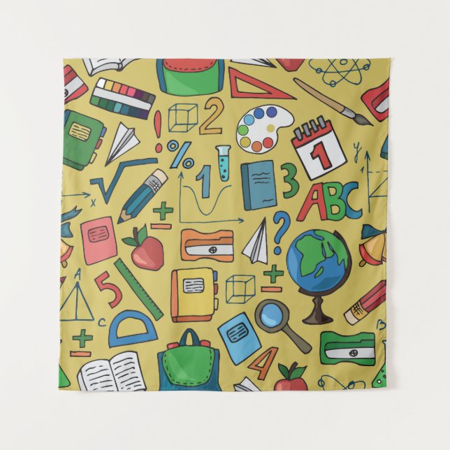 School Days: Vintage Supplies Pattern Tapestry (Front)