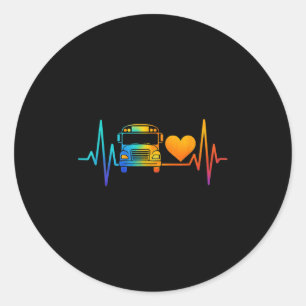 School Driver Monitor School Bus Heartbeat Rainbow Classic Round Sticker