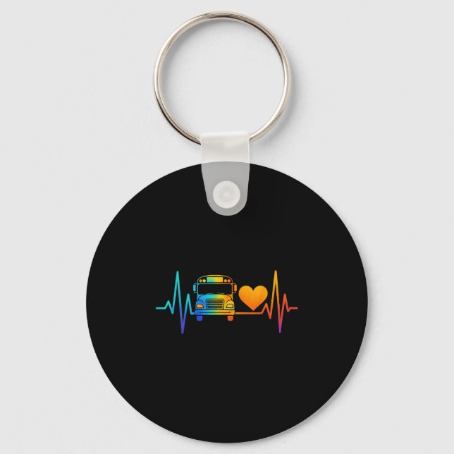 School Driver Monitor School Bus Heartbeat Rainbow Key Ring (Front)