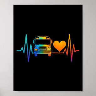 School Driver Monitor School Bus Heartbeat Rainbow Poster