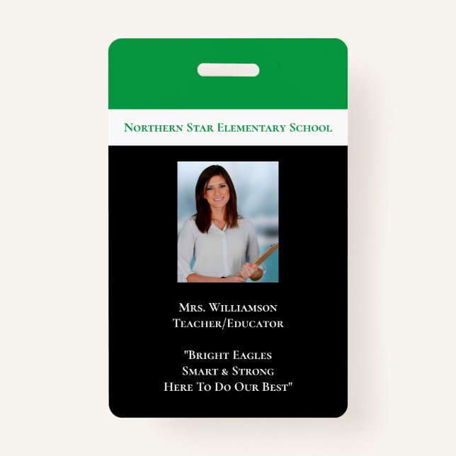 School Employee Green Staff Photo Id Teacher Badge ID Badge (Front)