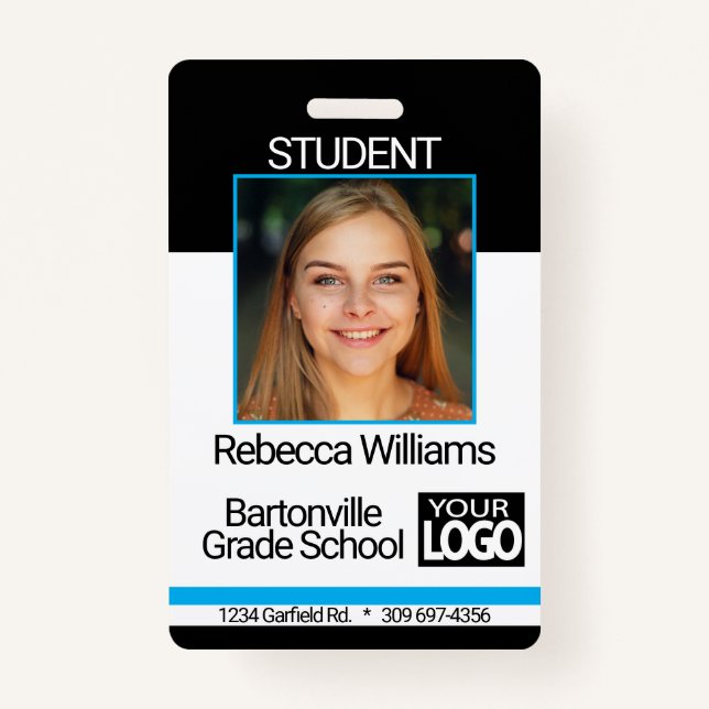 School / Employee Photo Badge - Black And Blue ID Badge (Front)