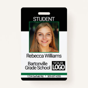 School / Employee Photo Badge - Black And Green ID Badge