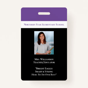 School Employee Purple Staff Photo Id Teacher ID Badge