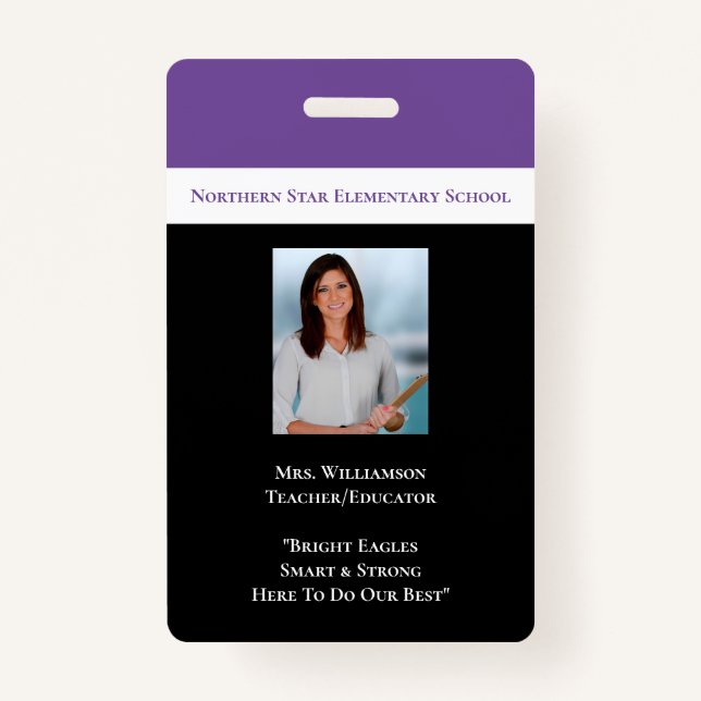 School Employee Purple Staff Photo Id Teacher ID Badge (Front)