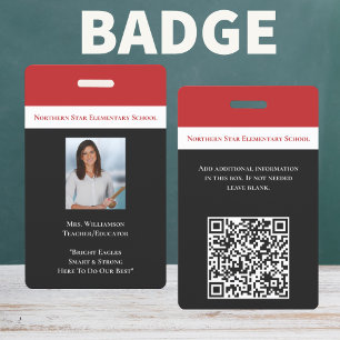 School Employee QR Code Staff Photo Id Teacher  Badge