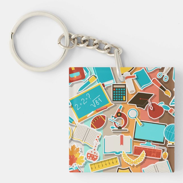 School Equipment Icons Key Ring (Front)