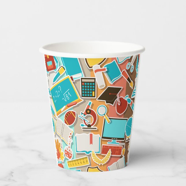 School Equipment Icons Paper Cups (Front)