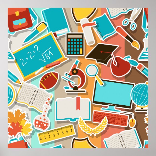 School Equipment Icons Poster (Front)