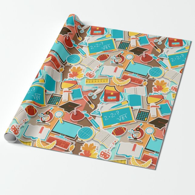 School Equipment Icons Wrapping Paper (Unrolled)