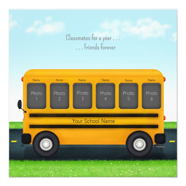 School Friends Personalised School Bus 6 Photos Photo Print (Front)